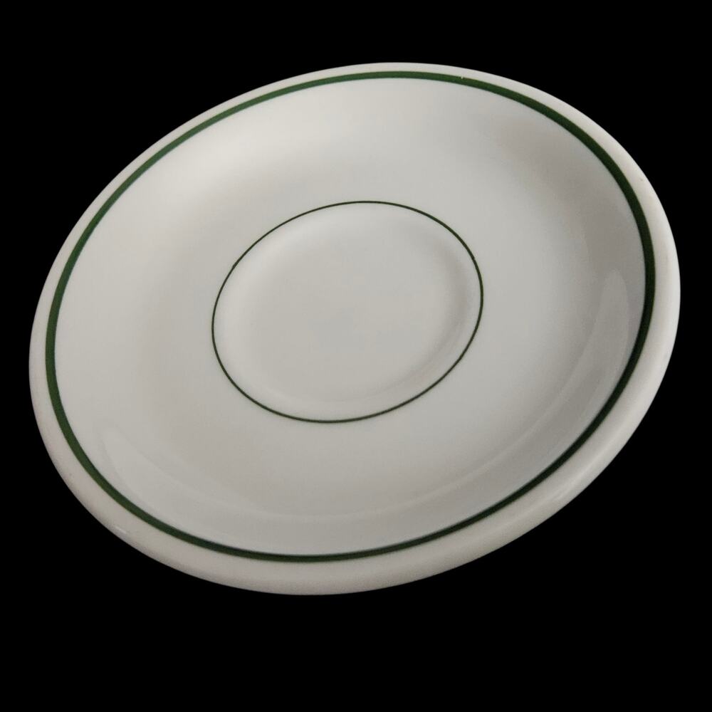 Buffalo China Green Stripe Restaurant Ware Saucer Vintage USA Diner Hotel Ware